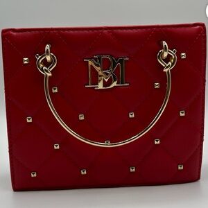 Badgley Mischka Red Quilted Clutch with Gold Accents